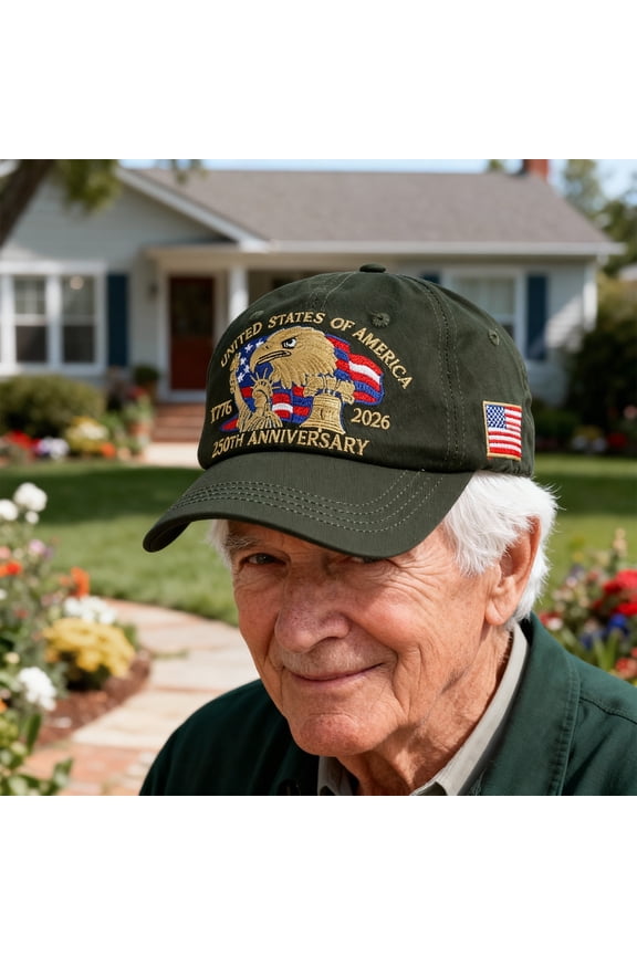 250th Anniversary USA Hat United States 250th Anniversary Adjustable Patriotic Baseball Cap, Army Green