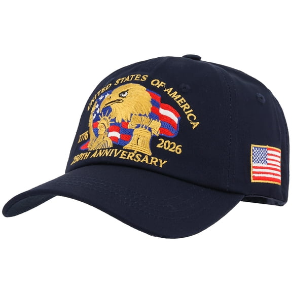 YIBAGA 250th Anniversary USA Hat United States 250th Anniversary Adjustable Patriotic Baseball Cap, Navy Blue