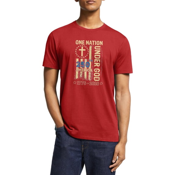 250th Anniversary USA Heat Transfer Print T Shirts for Men, 1776-2026 Patriotic USA Flag Crewneck Short Sleeve Tee - 4XL