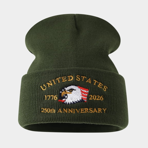 250th Anniversary USA Knit Hat Warm Cozy Embroidery Beanie for Women Men, 250 Year American Anniversary Merchandise
