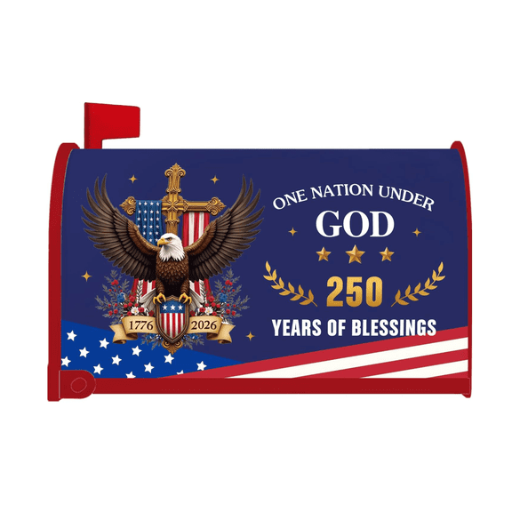 250th Anniversary USA Magnetic Mailbox Cover, 250 Years of Blessing America Patriotic Post Letter Box Wrap 18" x 21", 1776-2026 One Nation Under God Decor for Outdoor Garden Yard