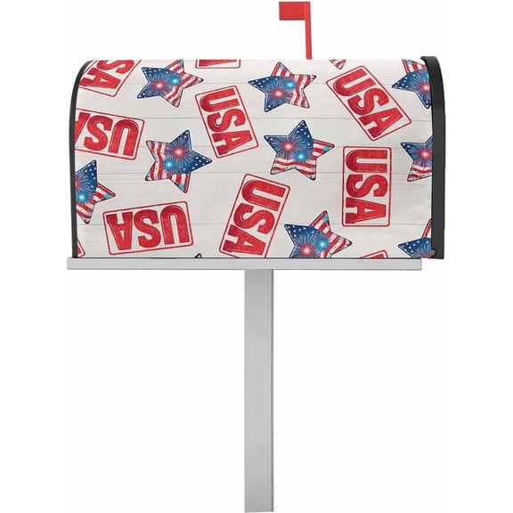 250th Anniversary USA Mailbox Cover Magnetic Wraps, 4th of July Patriotic Star Wood Mailbox Covers Large Size 21x25.5 Inch Mail Wrap Post Letter Box Decoration for Outdoor Garden Yard