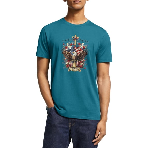 250th Anniversary USA Men Panther Blue Graphic T Shirts, Classic USA Flag Pattern Short Sleeve Crewneck Tee for Independence Day Party - M