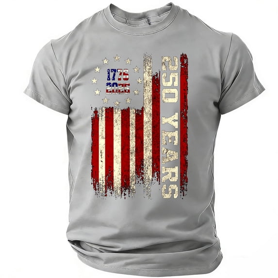 250th Anniversary USA Mens Shirts Casual Short Sleeve Red White and Blue Print T Shirt Round Neck 4th of July Celebration Party Tops Independence Day Patriotic Tees, L