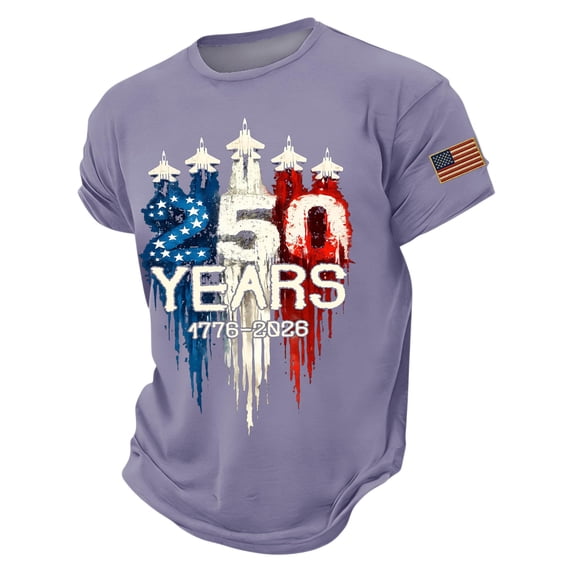 250th Anniversary USA Mens Shirts Loose Short Sleeve American Flag Print Tshirts Crew Neck 4th of July Patriotic Tees Independence Day Celebration Party Tops, L