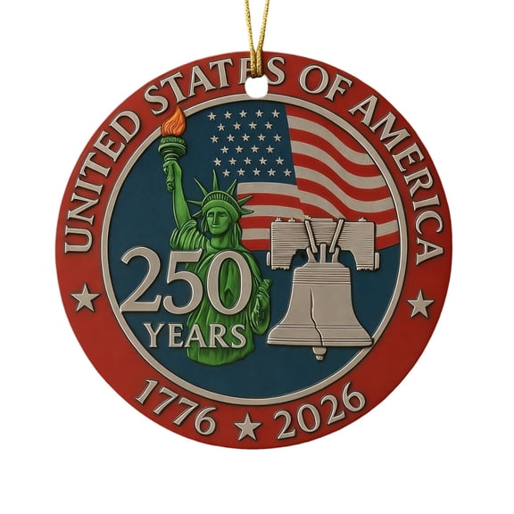 250th Anniversary USA Ornament for Patriotic Christmas Decorations - 2D Acrylic Patriotic Christmas Ornaments - United States 271 Years American Anniversary Bell Ornament, Veterans Day Gifts