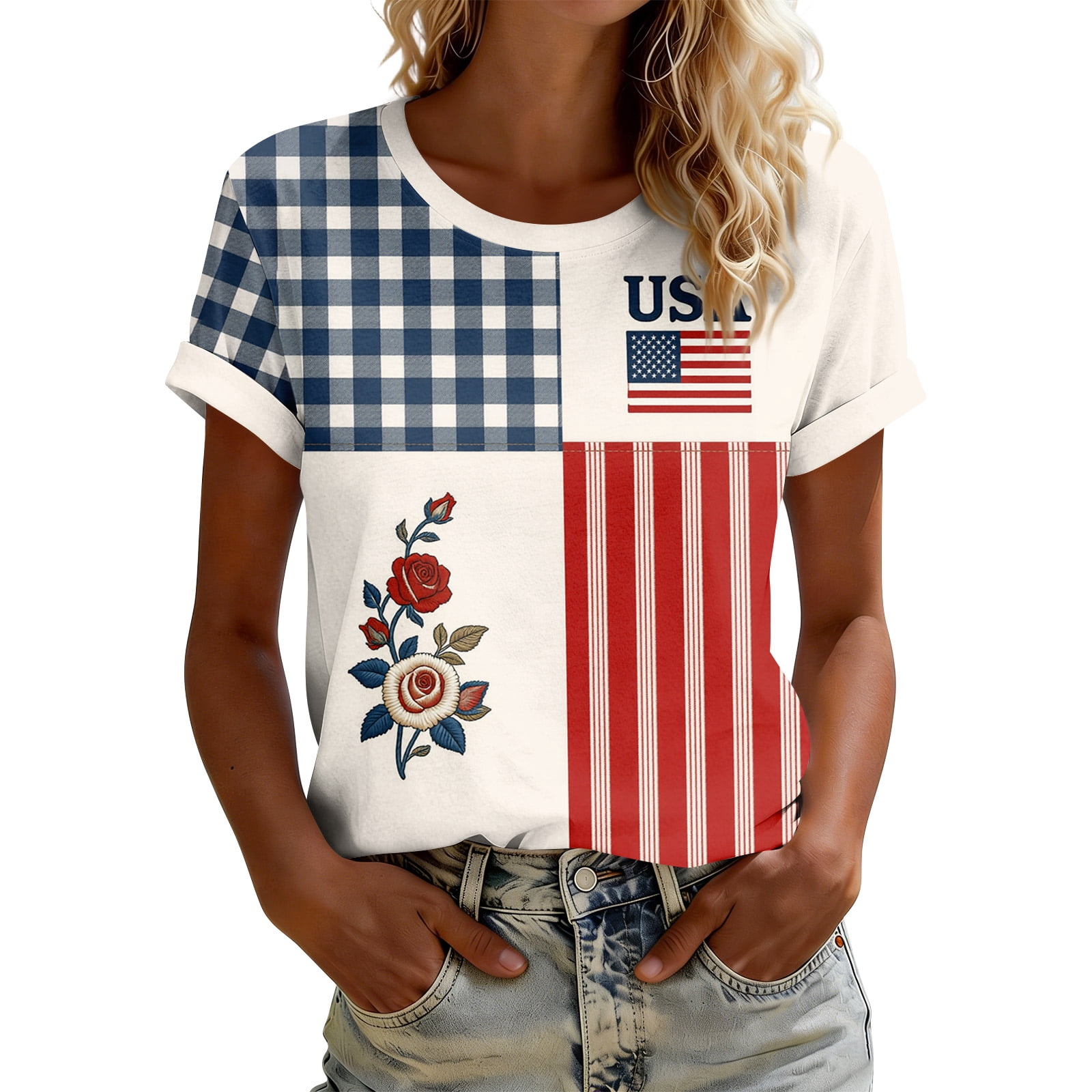 250th Anniversary USA Patriotic Crew Neck Shirts, 4th of July for Women ...