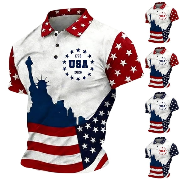 250th Anniversary Polo Shirts for Men 1776-2026 American Flag Print Patriotic Classic Fit Short Sleeve Independence Day Casual Polo Shirts, #03 Wine, M