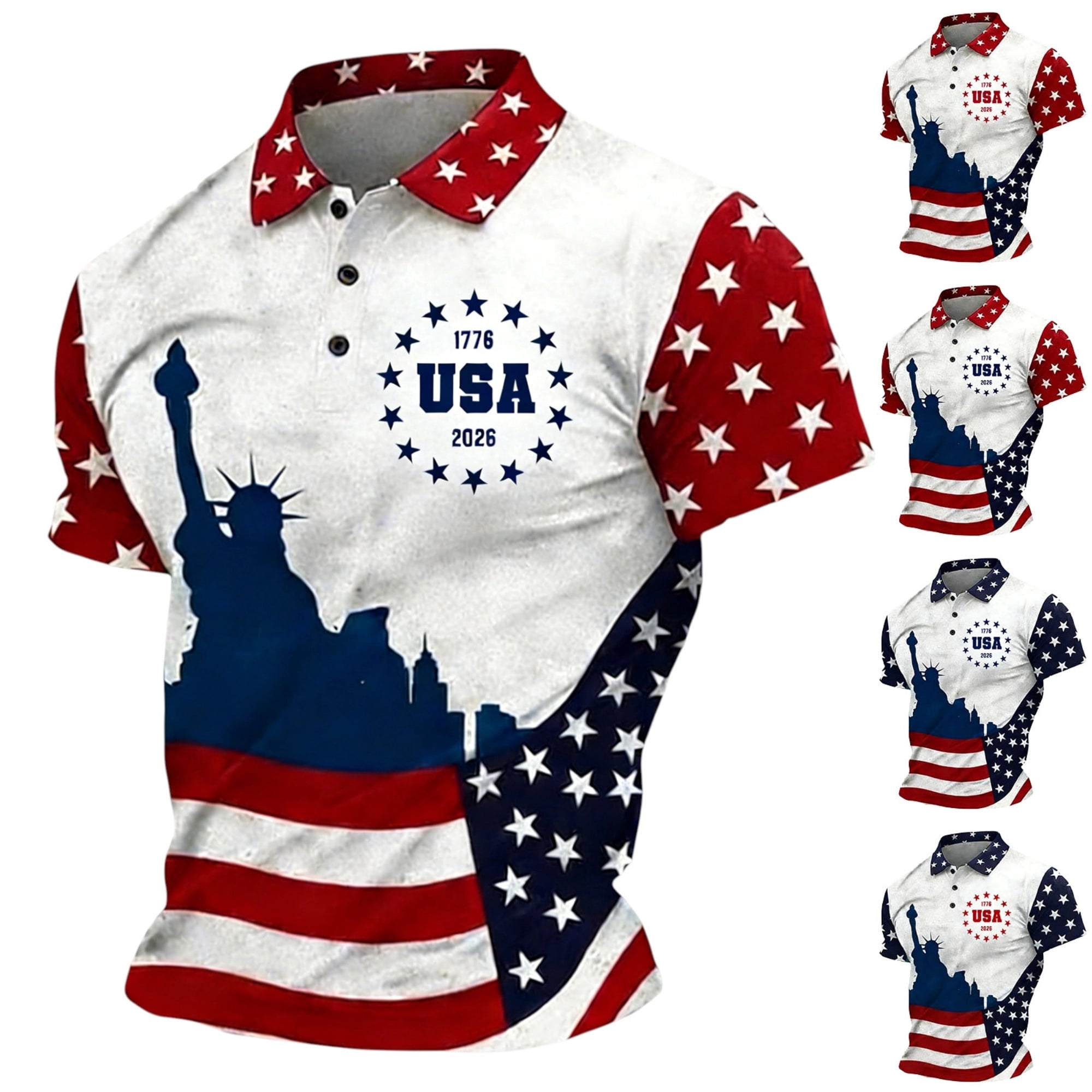 250th Anniversary Polo Shirts for Men 1776-2026 American Flag Print Patriotic Classic Fit Short Sleeve Independence Day Casual Polo Shirts, #03 Wine, S