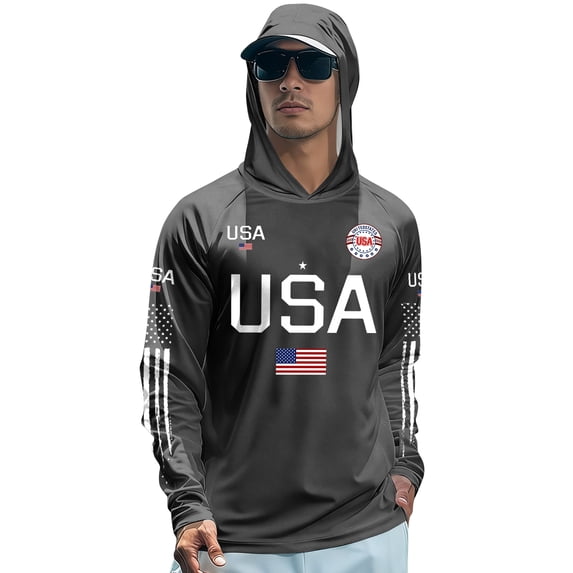 250th Anniversary USA Rash Guard Shirt for Men UPF 50+ American Flag Long Sleeve Shirts Lightweight Sun Protection Rash Guard Hoodie