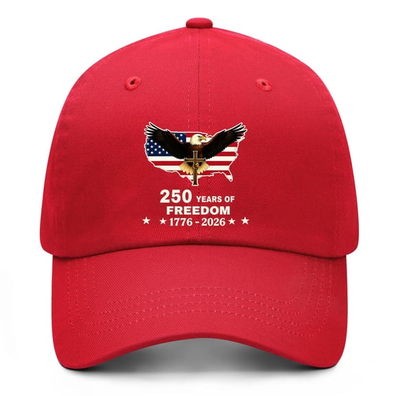 250th Anniversary USA Red Baseball Hat with Printed Celebration Design and Adjustable Back Closure for Men Women Adults