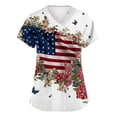 thumbnail image 1 of 250th Anniversary USA Scrub Tops Women American Flag Print Stretch V Neck Scrubs 4th of July Nurse Working Uniforms with Pockets, 1 of 4