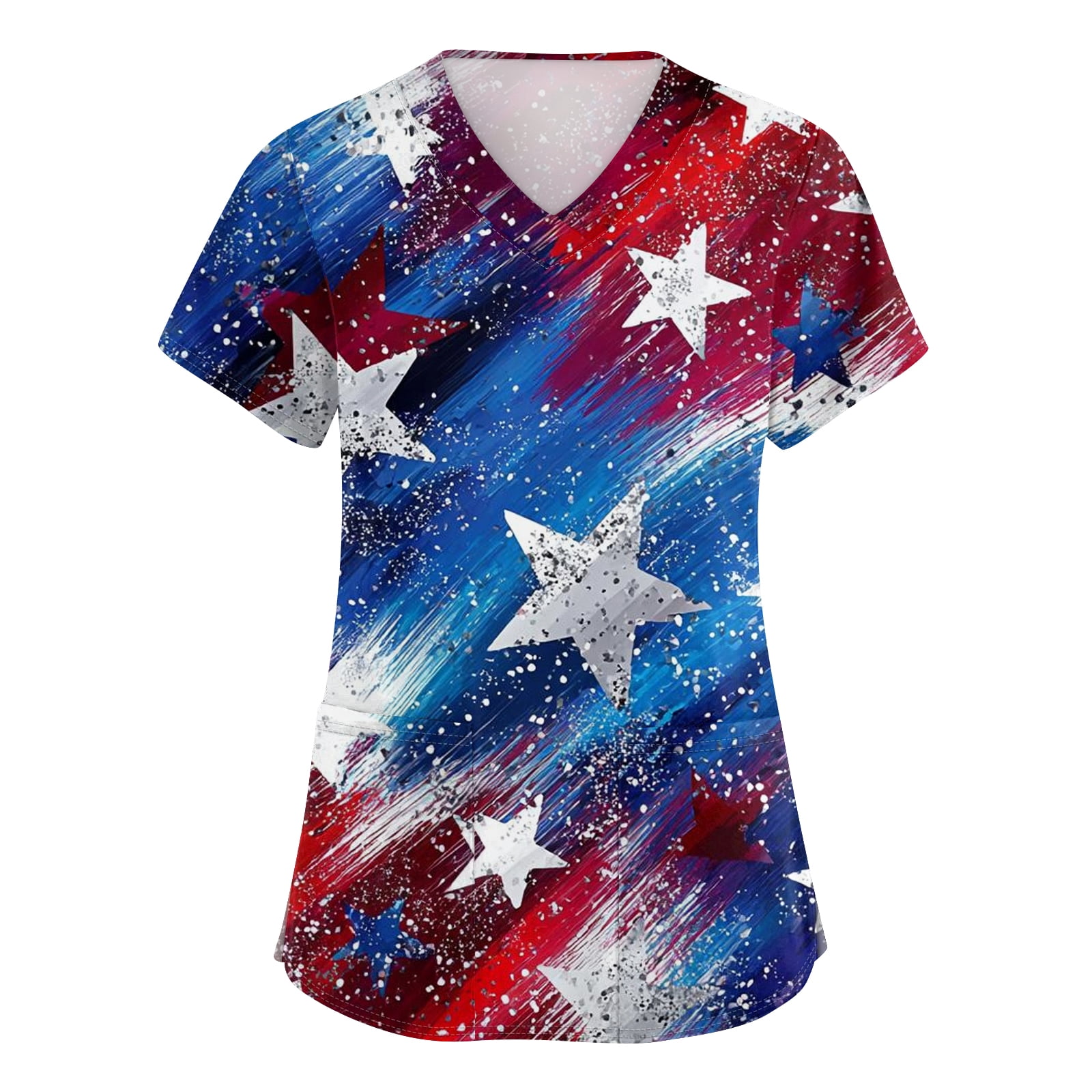 250th Anniversary USA Scrub Tops Women American Flag Print Stretch V ...