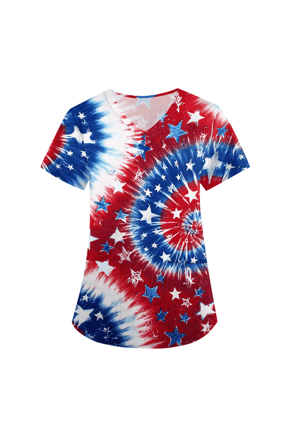 250th Anniversary USA Scrub Tops Women Plus Size Casual Short Sleeve American Flag Print Scrubs V Neck 4th of July Patriotic Scrub Shirts Nursing Uniform Medical Nurse Workwear with Pockets, XL