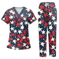 thumbnail image 1 of 250th Anniversary USA Scrubs Set for Women, 4th of July V-Neck Short Sleeve Top & Pants, Soft Breathable Medical Uniform with Pockets for Nurses & Caregivers 01-Dark Blue XXL, 1 of 5