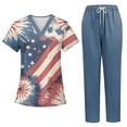 thumbnail image 1 of 250th Anniversary USA Scrubs Set for Women, 4th of July V-Neck Short Sleeve Top & Pants, Soft Breathable Medical Uniform with Pockets for Nurses & Caregivers 02-Navy L, 1 of 5