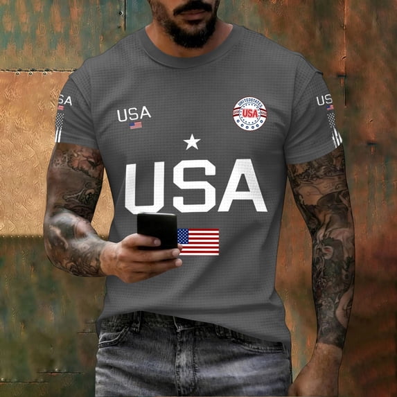250th Anniversary USA Shirt Crewneck Short Sleeve Commemorative Tee Casual Independence Day Mens Graphic T-shirts Dark Gray XL