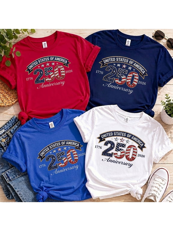 250th Anniversary USA Shirt, Faux-Sequin Look 4th of July Shirt, America 250 TShirt, Patriotic Usa Shirts for Women