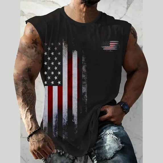 250th Anniversary USA Shirt Men Sleeveless Crewneck Patriotic Graphic Tank Top Summer Loose Fit Casual Daily Wear Black L