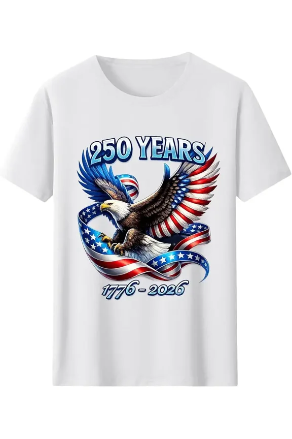 250th Anniversary USA Shirt Men's Cotton America Eagle Shirts America Patriotic United States 1776-2026 Short Sleeve