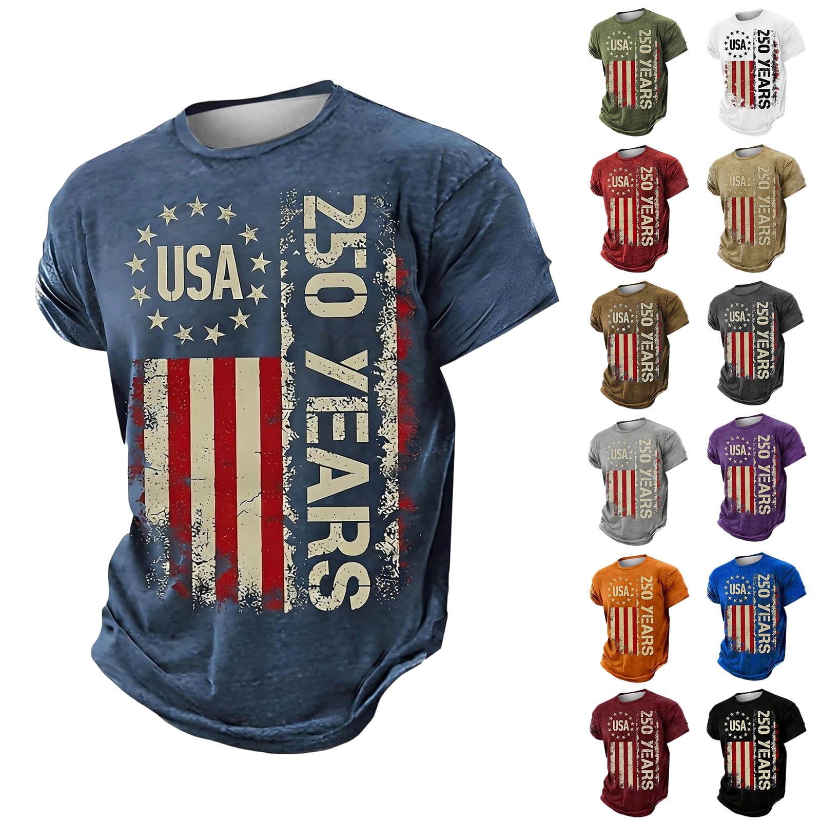250th Anniversary USA Shirt Mens T Shirts Independence Day Graphic Tee ...