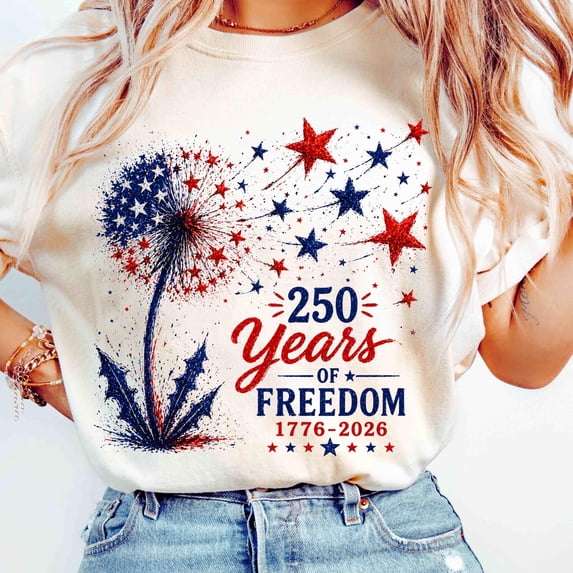 250th Anniversary USA Shirt Patriotic Dandelion 4th July Tshirt Wild Flowers USA Flag 250 Years Of Freedom