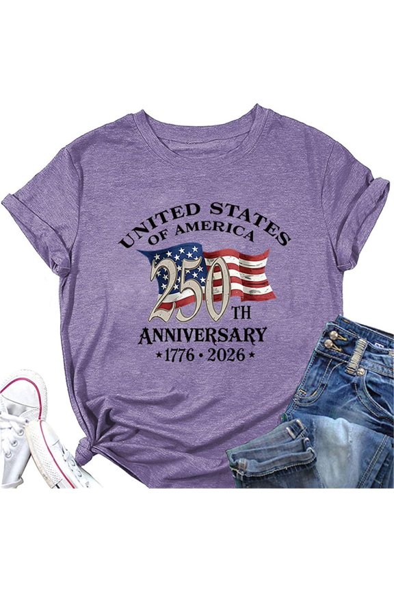 250th Anniversary USA Shirt WoMen's United States 250th T-Shirt 1776-2026 American Flag Graphic Tee 4 of July Top