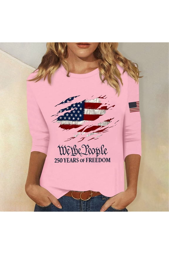 250th Anniversary USA Shirt Women America 250 Shirt 3/4 Sleeve Patriotic Flag Eagle Print Tops 1776-2026 Tshirt Gifts