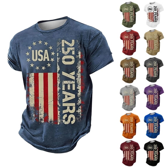 250th Anniversary USA Shirt for Men Casual Short Sleeve T Shirt Tee Couples Matching Outfit Dressy Blouse Tops 4XL