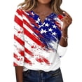 thumbnail image 1 of 250th Anniversary USA Shirts for Women 3/4 Sleeve T Shirts Loose USA Flag Print Pullover 4th of July Celebration Party Tops Independence Day Patriotic V Neck Blouses Blue 2XL, 1 of 5
