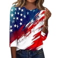 thumbnail image 1 of 250th Anniversary USA Shirts for Women 3/4 Sleeve T Shirts Loose USA Flag Print Pullover Independence Day Patriotic Tops 4th of July Celebration Party Round Neck Blouses Blue S, 1 of 5