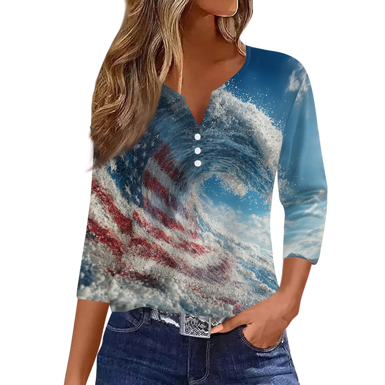 250th Anniversary USA Shirts for Women 3/4 Sleeve Tshirts Casual USA ...