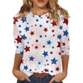 thumbnail image 1 of 250th Anniversary USA Shirts Women 3/4 Sleeve Tshirts Loose Red White and Blue Print Tops Independence Day Patriotic Pullover 4th of July Celebration Party Round Neck 1776-2026 Blouses White 3XL, 1 of 5