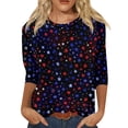 thumbnail image 1 of 250th Anniversary USA Shirts for Women Plus Size 3/4 Sleeve T-Shirts Loose USA Flag Print Pullover 4th of July Celebration Party Tops Independence Day Patriotic Round Neck Blouses Dark Blue L, 1 of 4
