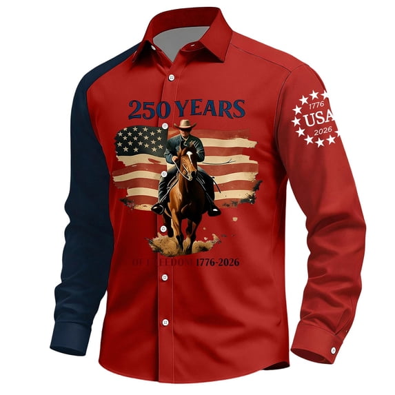 250th Anniversary USA Shirts for Men American Flag Long Sleeve Shirt 4th of July Patriotic Button Down Tops