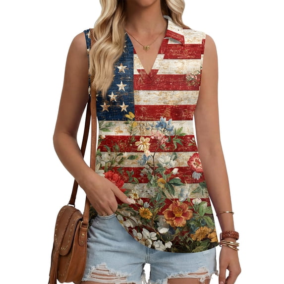250th Anniversary USA Shirts for Women American Flag T-Shirt 4th of July Shirt Sleeveless Shirts Printed Golf Polo Shirts