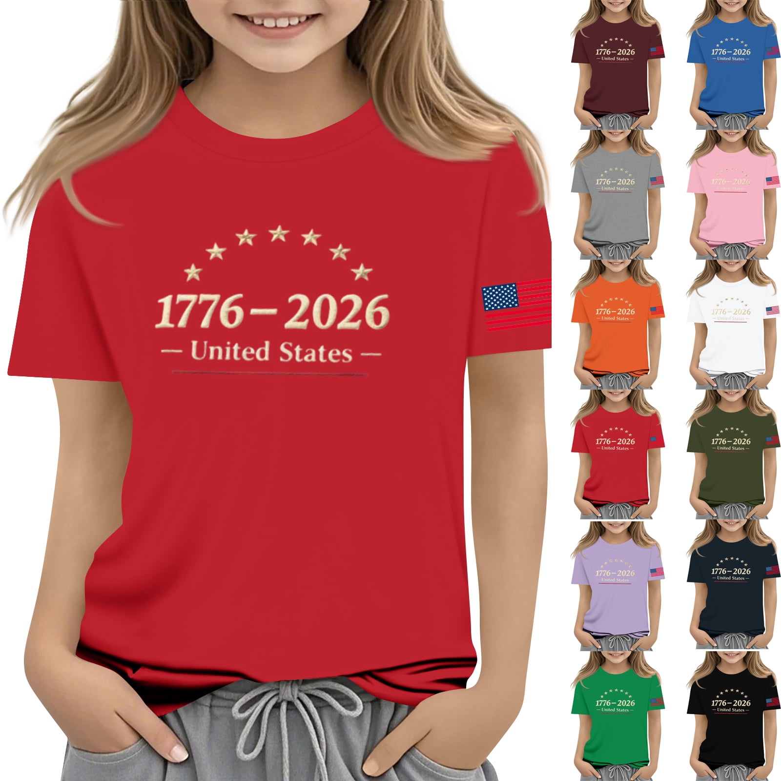 250th Anniversary USA T-Shirts for Girls 4th of July Stars and Stripes ...