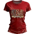 thumbnail image 1 of 250th Anniversary USA T-Shirts for Women American Flag Map Print Retro Floral Embroidery Short Sleeve Crewneck Patriotic Casual Tees, #01 Wine, XXL, 1 of 3