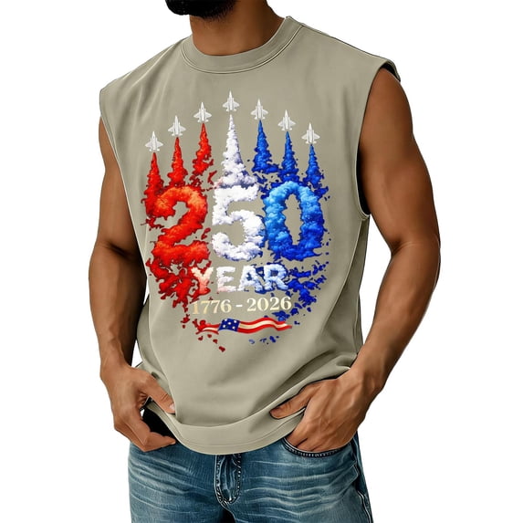 250th Anniversary USA Tank Tops for Men Plus Size Loose Sleeveless USA Flag Print Shirts Crew Neck 4th of July Celebration Party Independence Day Patriotic Tees, M