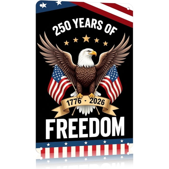 250th Anniversary USA Tin Sign - 250 Year American Anniversary Metal Sign With Eagle Design Patriotic Freedom America 1776-2026 250 Merchandise Wall Signs for Home Room Garage Decor 12 x 8 Inch