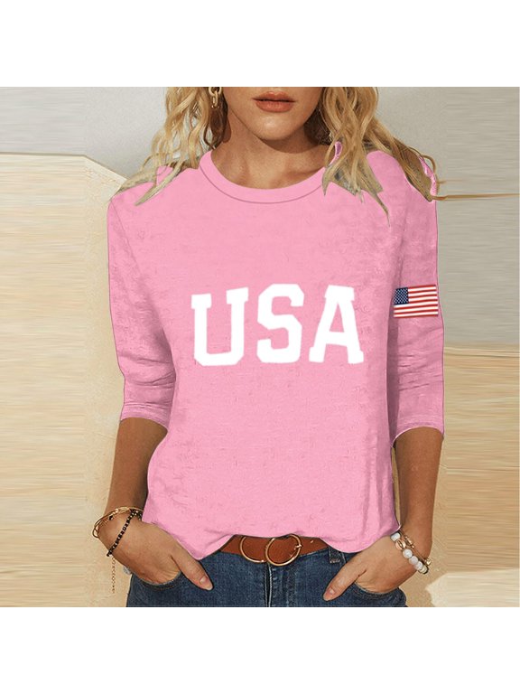250th Anniversary USA Tops for Women, 4th of July Independence Day 3/4 Sleeve Blouse, Spring & Summer Women's Casual Printed Pullover