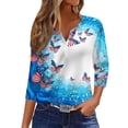 thumbnail image 1 of 250th Anniversary USA Womens Shirts 3/4 Sleeve T Shirts Loose USA Flag Print Tops Independence Day Patriotic Pullover 4th of July Celebration Party V Neck Blouses Multicolor M, 1 of 6