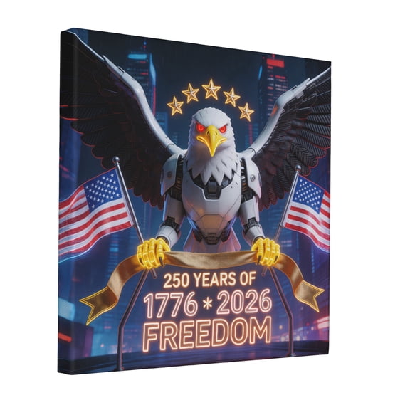 250th Anniversary United States 1776-2026 Bald Eagle Cyberpunk Framed Canvas Wall Art Print, Waterproof HD Patriotic Wall Decor for Home Office Bedroom Hotel Bar, 8x8 to 32x32 Inch
