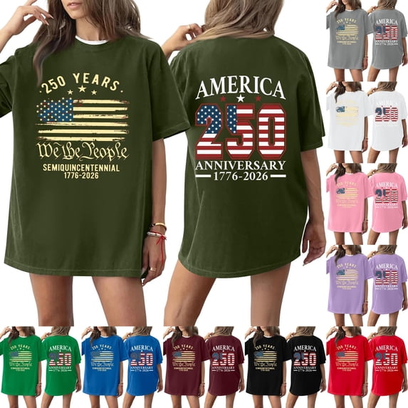 250th Anniversary United States Flag Print T Shirt Loose Fit Short Sleeve Crewneck Top for Women Men 1776 2026 Semi Centennial Tee Black L