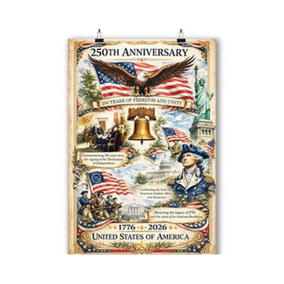 250th Anniversary United States Patriotic Poster, 1776–2026 American History Wall Art, Freedom and Unity USA Decor, Unframed Print, 8x12 UNFRAMED