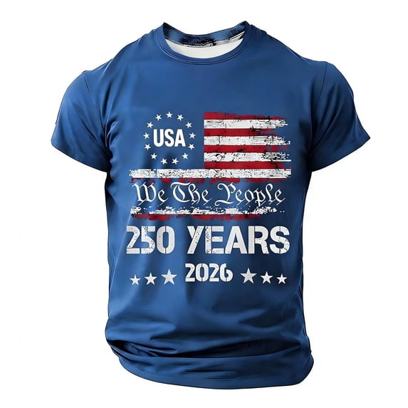 250th Anniversary Usa Shirt Mens T-Shirts Short Sleeve Vintage 250 Years American 1776-2026 250th Birthday Usa T-Shirt Big & Tall Loose Fit America Pullover Activewear