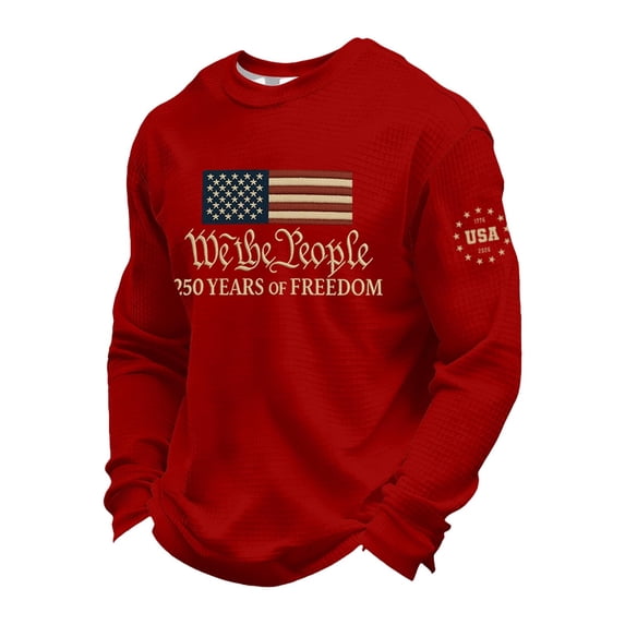 250 Anniversary Usa Shirt Waffle Long Sleeve T Shirts for Man Usa Flag America 250 Merchandise for Celebrate 250 Year American Anniversary Patriotic Shirts