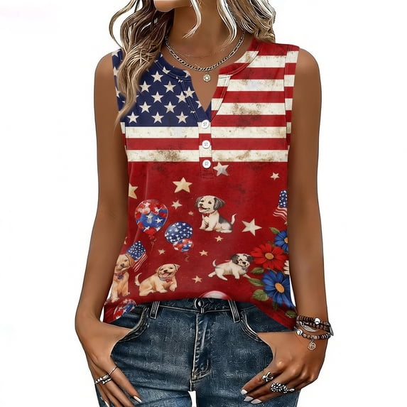 250th Anniversary Usa Shirt Women Casual National Flag Print Sleeveless Shirts Patriotic Shirts Tees