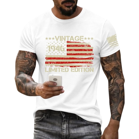 250th Anniversary USA Shirts for Men Short Sleeve T-Shirts Casual USA Flag Print Pullover Independence Day Patriotic Tops 4th of July Celebration Party Crew Neck 1776-2026 Tees White M