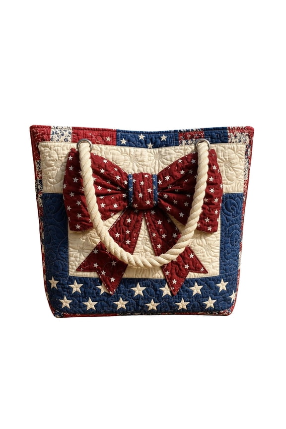 250th Anniversary Usa Women's Patriotic Bow Star Quilted Tote Bags Large Capacity Top Handle Shoulder Purses CasualTravel Bags for Women Daily Use